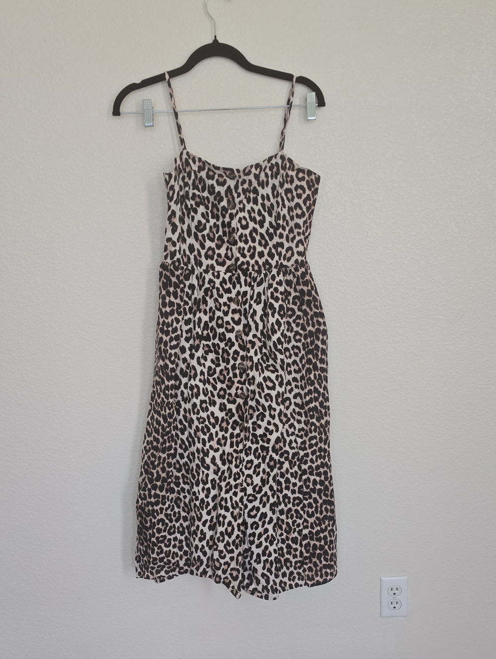 H&M Leopard Print Spaghetti-Strap Midi Dress - Taupe & Black